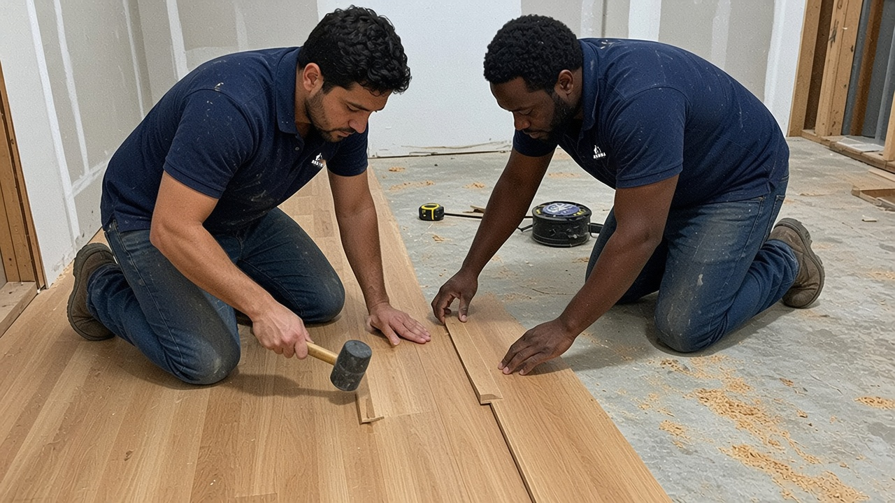 Crew measuring drywall on a remodel